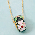 Floral Enamel Hoop Pendant Necklace