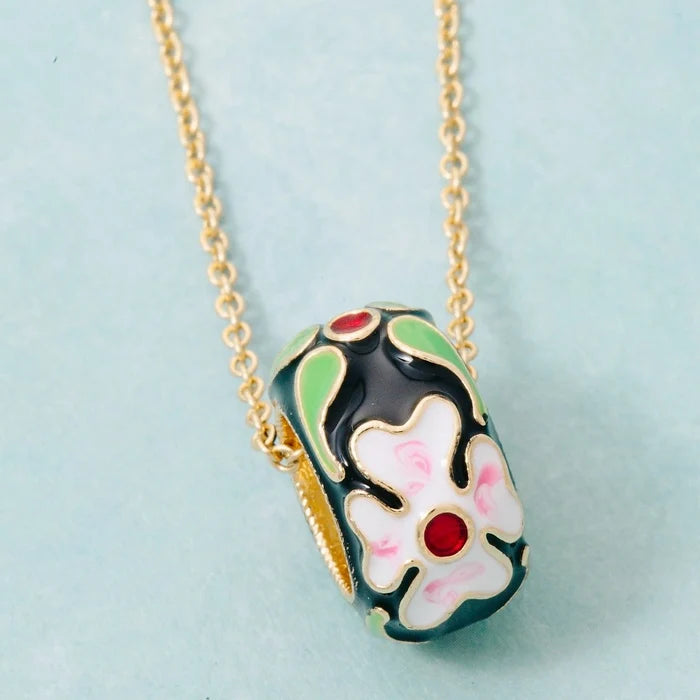 Floral Enamel Hoop Pendant Necklace