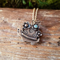 Floral Turtle Sterling Silver Pendant