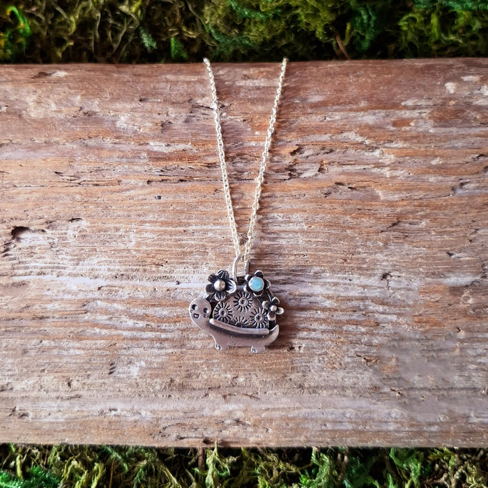 Floral Turtle Sterling Silver Pendant