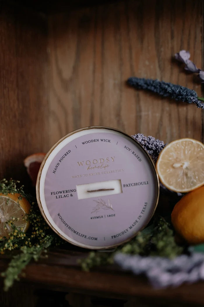 Flowering Lilac & Mimosa Solid Brass 14oz Pure Soy Candle