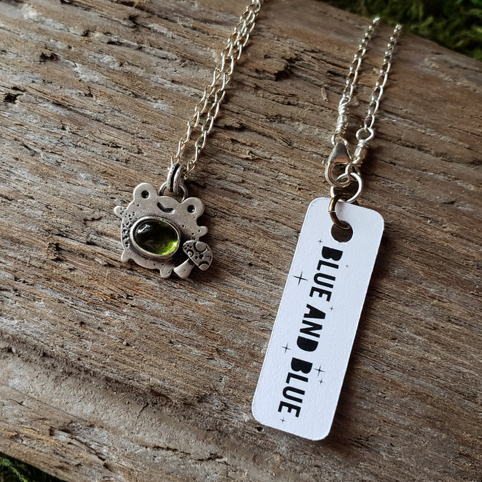 Foraging Frog Sterling Silver and Peridot Pendant