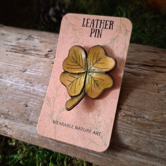 Four Leaf Clover Leather Brooch