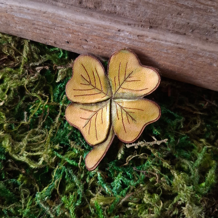 Four Leaf Clover Leather Brooch