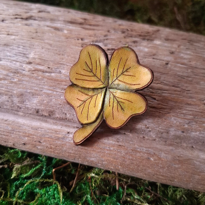 Four Leaf Clover Leather Brooch