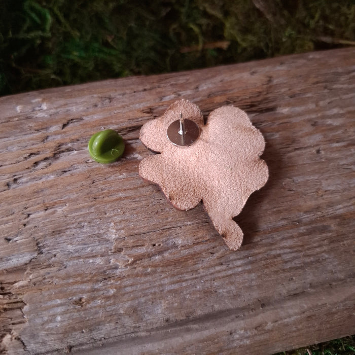 Four Leaf Clover Leather Brooch
