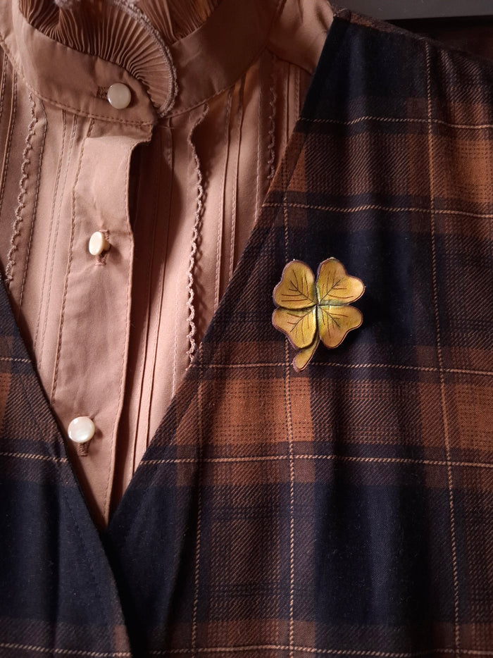 Four Leaf Clover Leather Brooch
