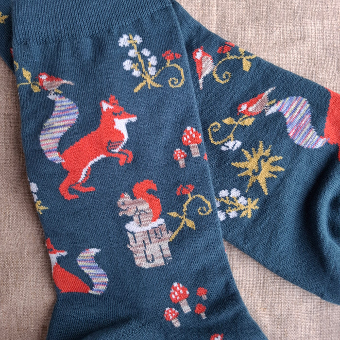 Foxy Woodland Crew Socks