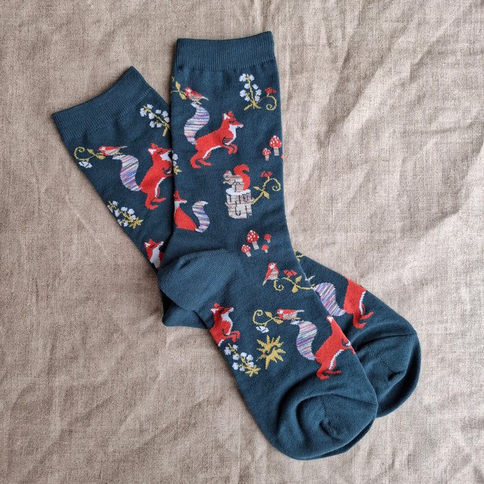 Foxy Woodland Crew Socks
