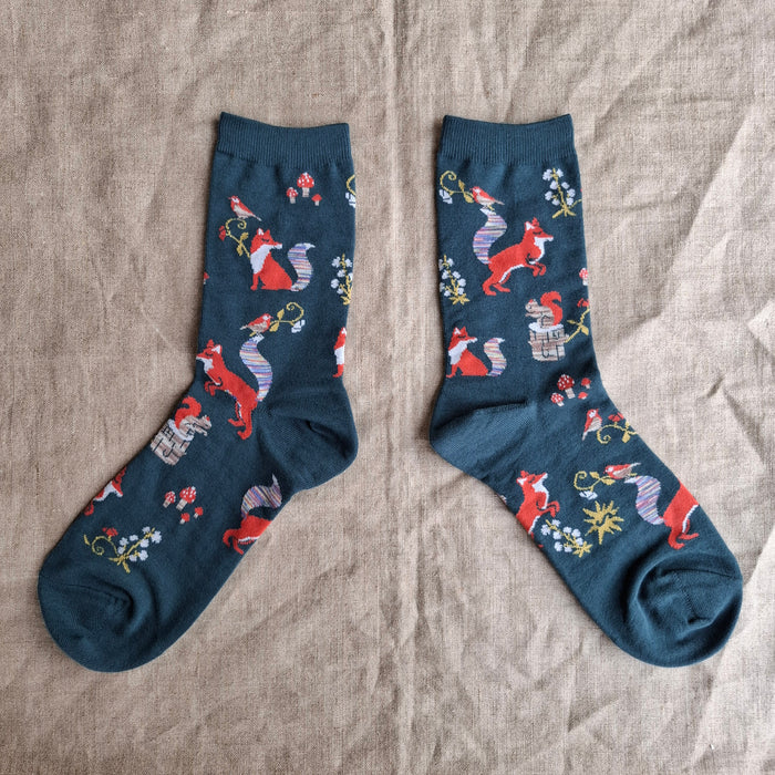 Foxy Woodland Crew Socks