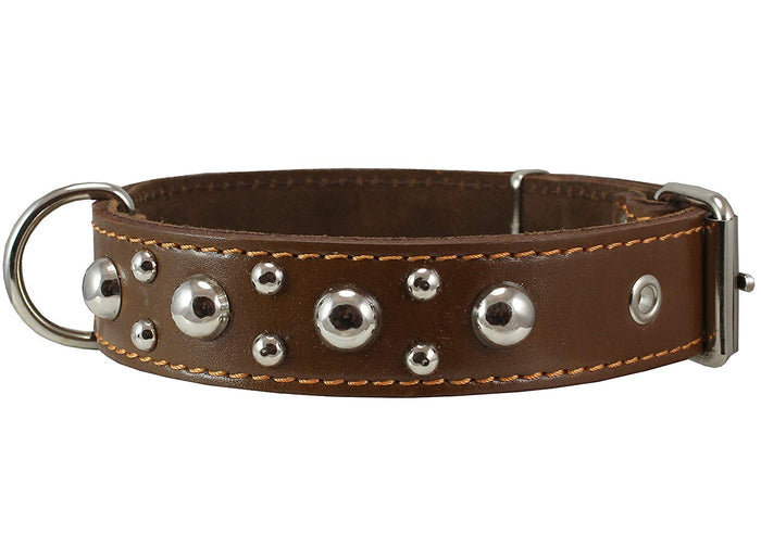 Genuine 1.5" Wide Thick Leather Studded Dog Collar. Fits 17"-21.5" Neck, Large Breeds.