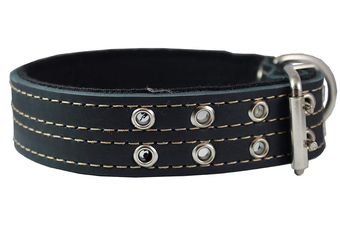 Genuine Leather Dog Collar, Padded Black, 1.5" Wide. Fits 14"-18" Neck Size, Medium