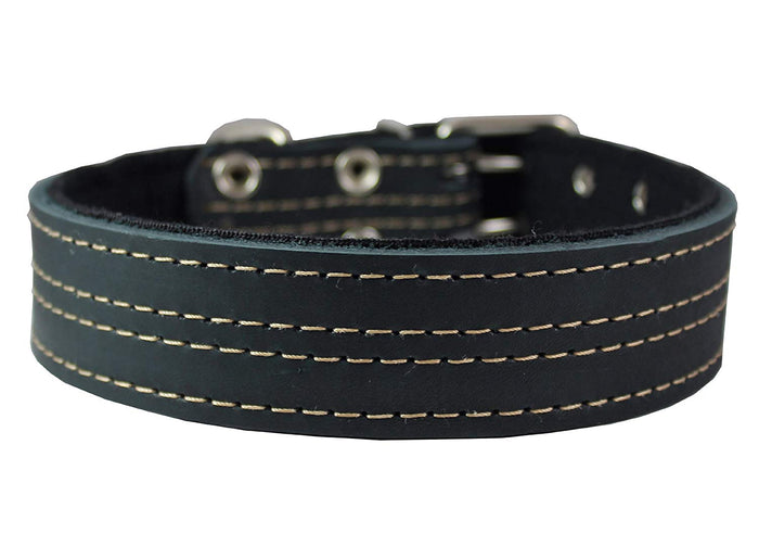 Genuine Leather Dog Collar, Padded Black, 1.5" Wide. Fits 14"-18" Neck Size, Medium