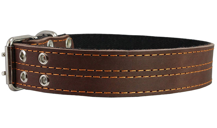 Genuine Leather Dog Collar, Padded Brown, 1.5" Wide. Fits 14"-18" Neck Size , Medium