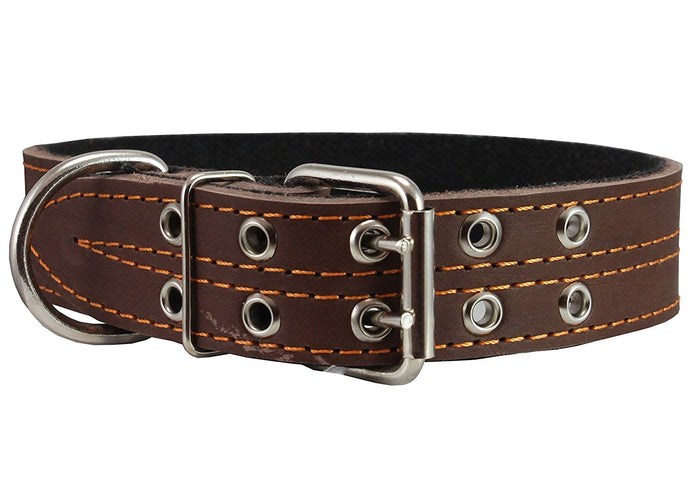 Genuine Leather Dog Collar, Padded, Brown 1.5" Wide. Fits 18"-22" Neck Size Cane Corso Rottweiler