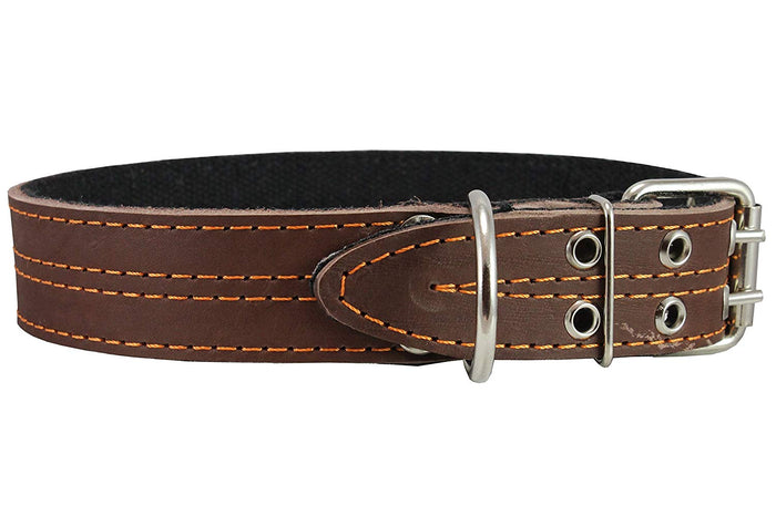 Genuine Leather Dog Collar, Padded, Brown 1.5" Wide. Fits 18"-22" Neck Size Cane Corso Rottweiler