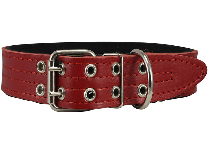 Genuine Leather Dog Collar, Padded Red, 1.5" Wide. Fits 14"-18" Neck Size , Medium