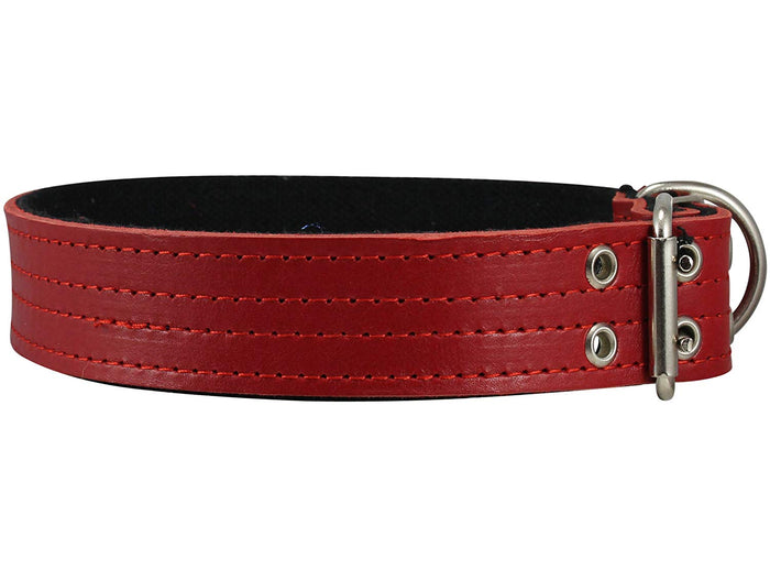 Genuine Leather Dog Collar, Padded Red, 1.5" Wide. Fits 14"-18" Neck Size , Medium