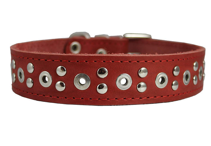 Genuine Leather Studded Dog Collar 25"x1.5" Red Fits 18"-21" Neck Large