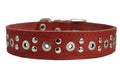 Genuine Leather Studded Dog Collar 25"x1.5" Red Fits 18"-21" Neck Large