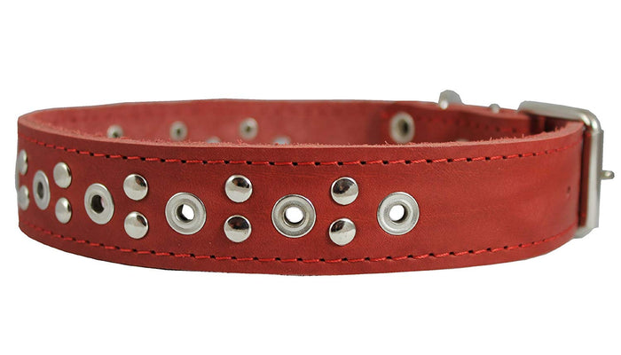Genuine Leather Studded Dog Collar 25"x1.5" Red Fits 18"-21" Neck Large