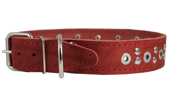 Genuine Leather Studded Dog Collar 25"x1.5" Red Fits 18"-21" Neck Large