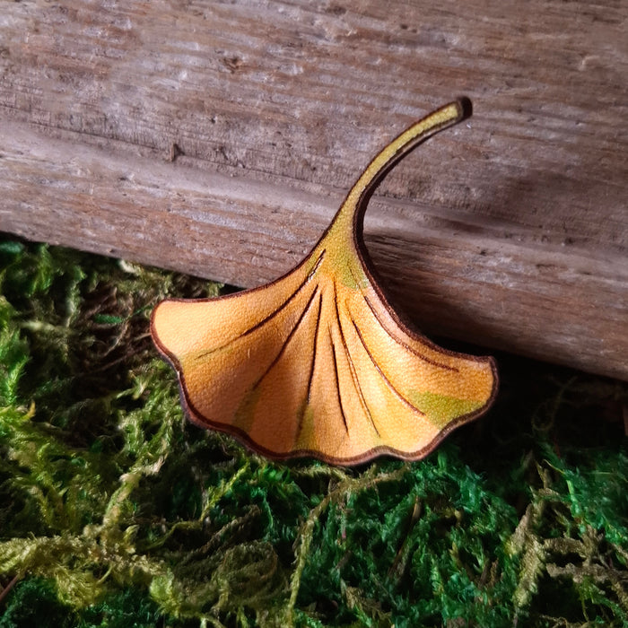 Gingko Leaf Leather Brooch