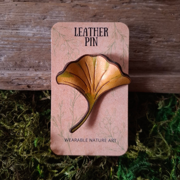 Gingko Leaf Leather Brooch