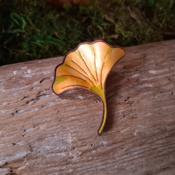 Gingko Leaf Leather Brooch