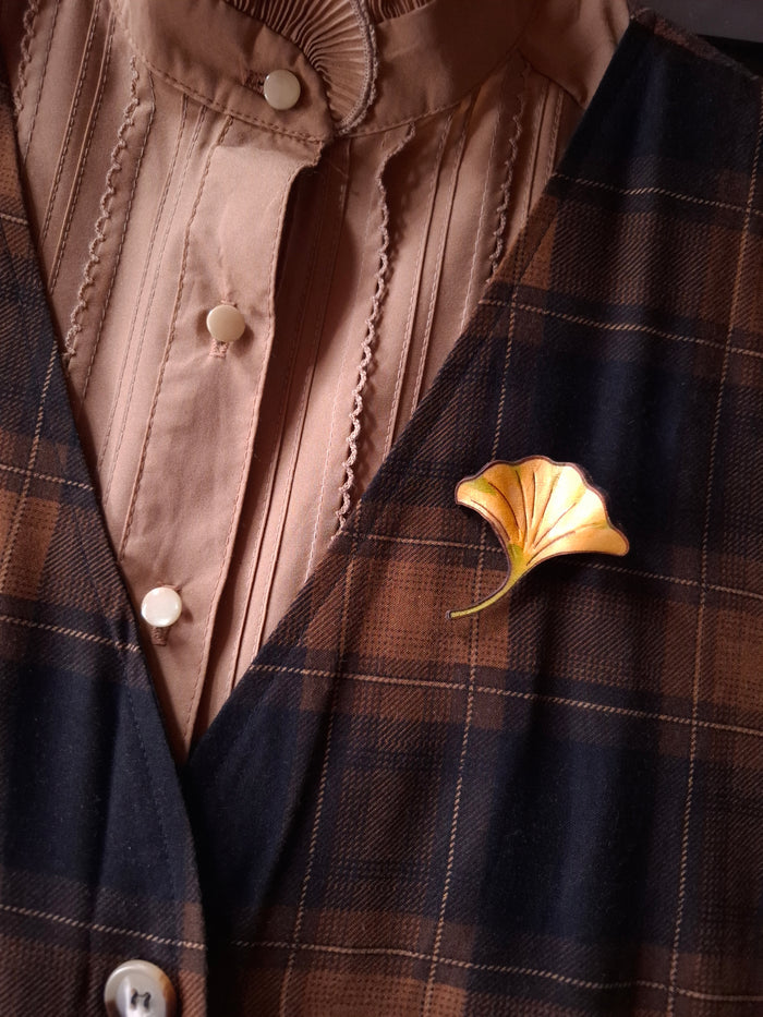 Gingko Leaf Leather Brooch