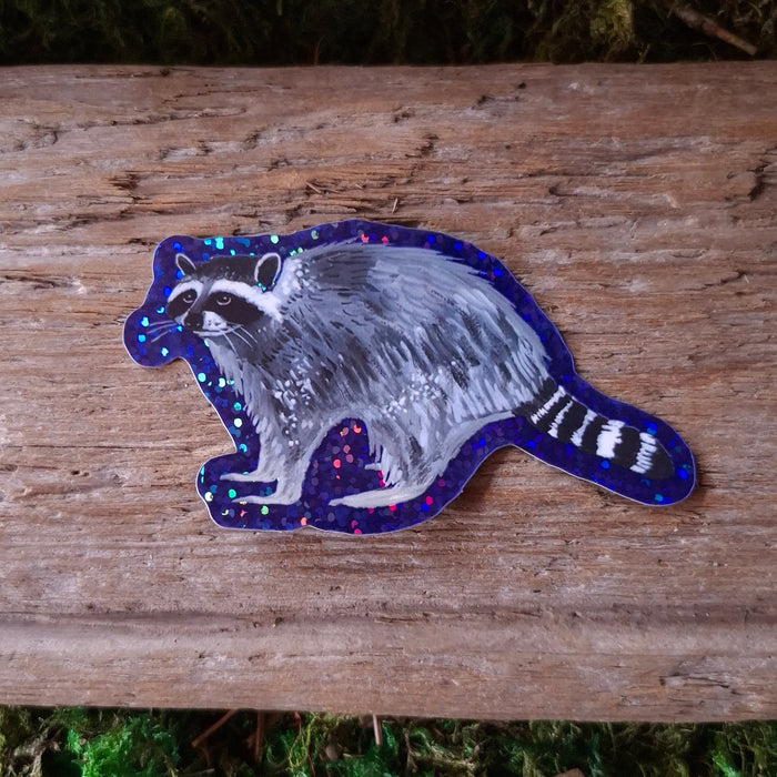 Glitter Raccoon Vinyl Sticker