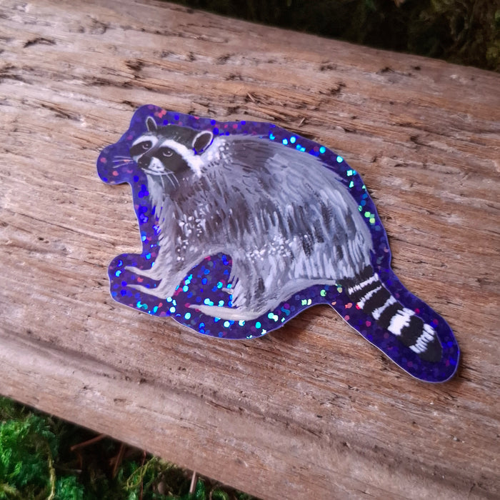 Glitter Raccoon Vinyl Sticker