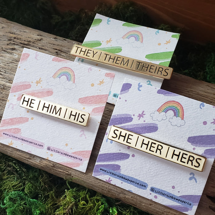 Gold Bar He/She/They Pronoun Pins