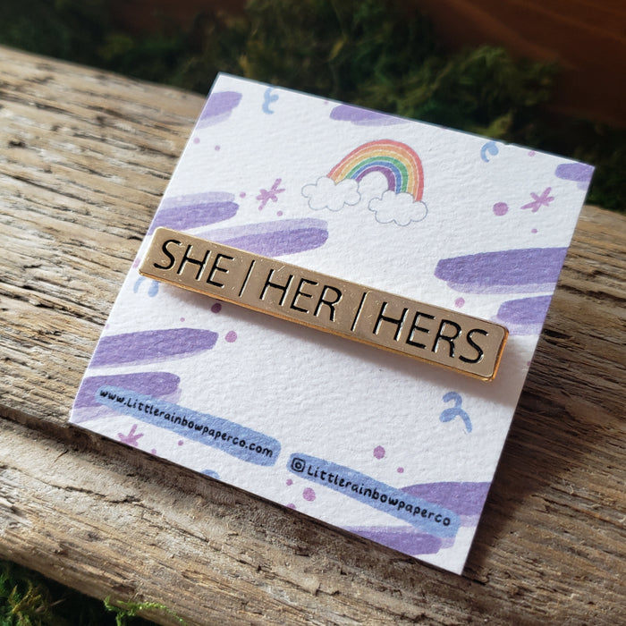 Gold Bar He/She/They Pronoun Pins