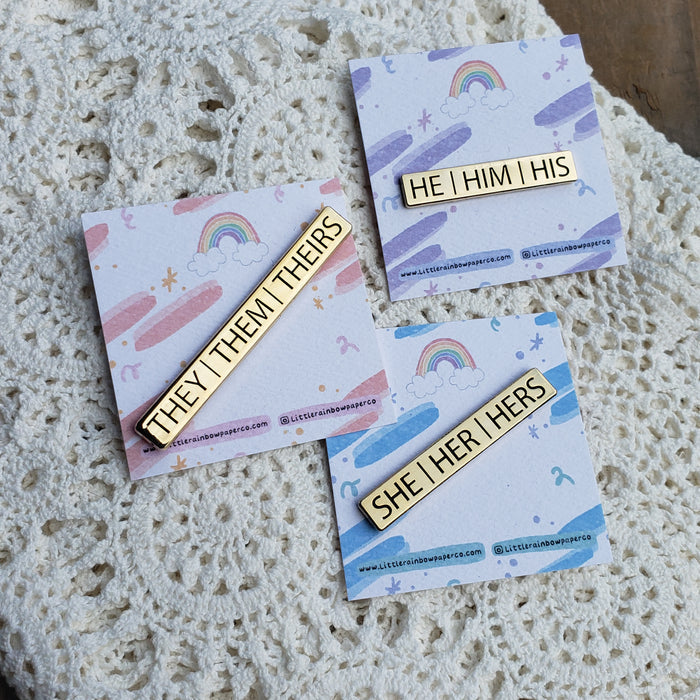 Gold Bar He/She/They Pronoun Pins