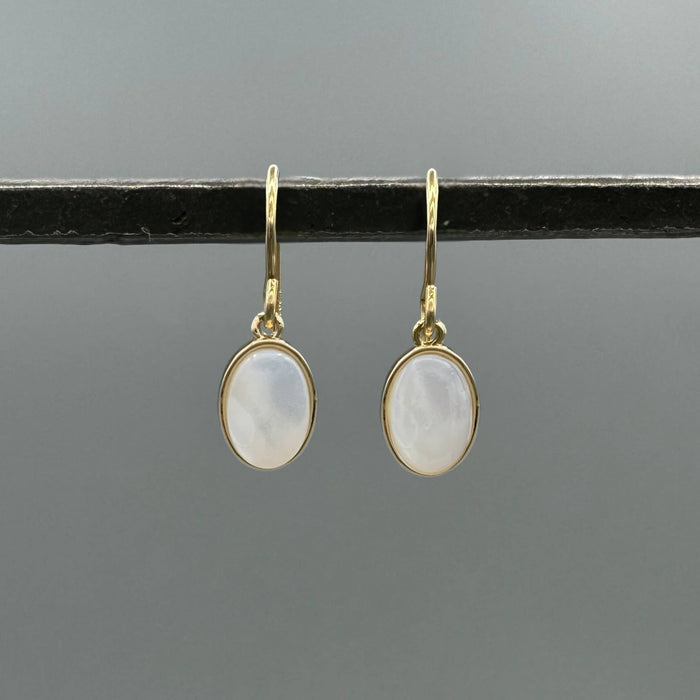 Gold Oval Mother of Pearl Dangle Earrings