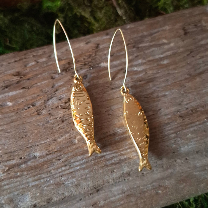 Gold Sardine Dangle Earrings