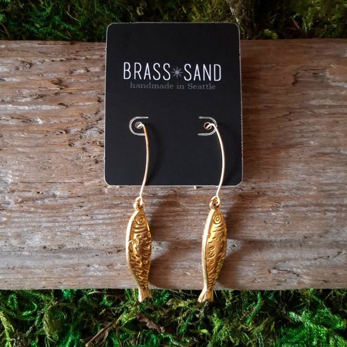 Gold Sardine Dangle Earrings