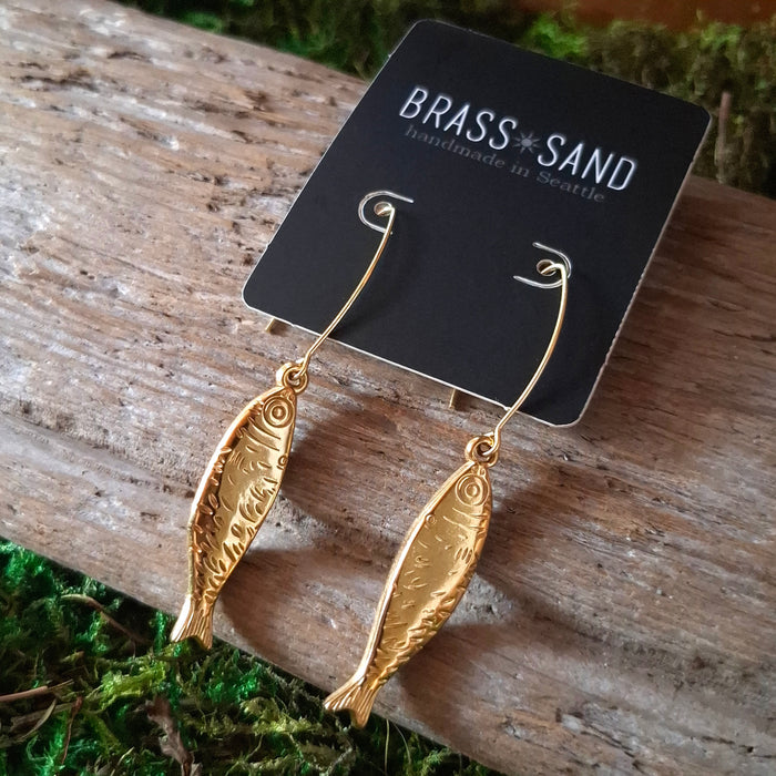 Gold Sardine Dangle Earrings