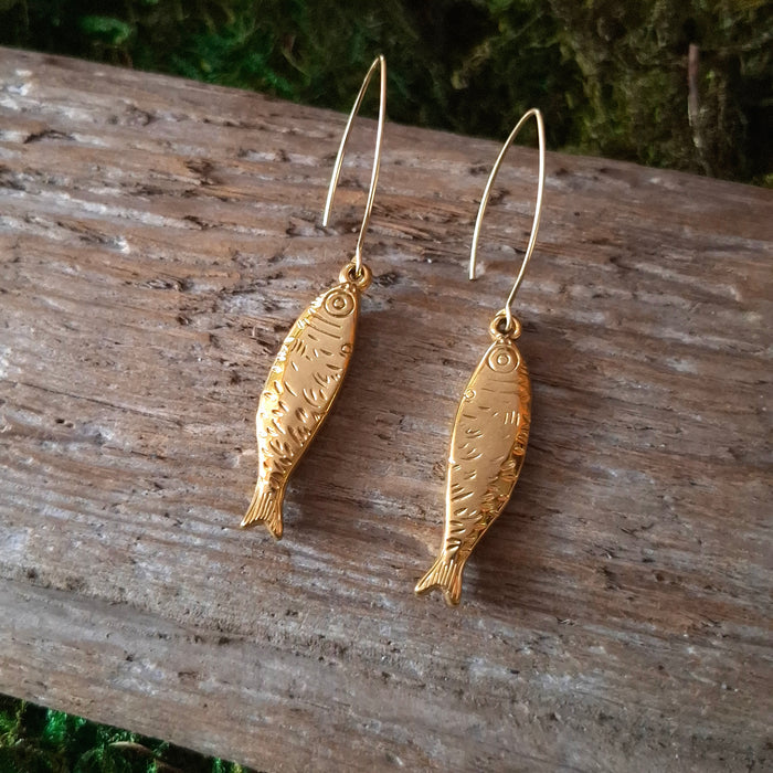 Gold Sardine Dangle Earrings