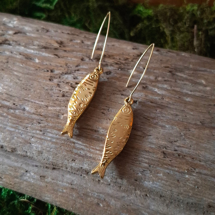 Gold Sardine Dangle Earrings