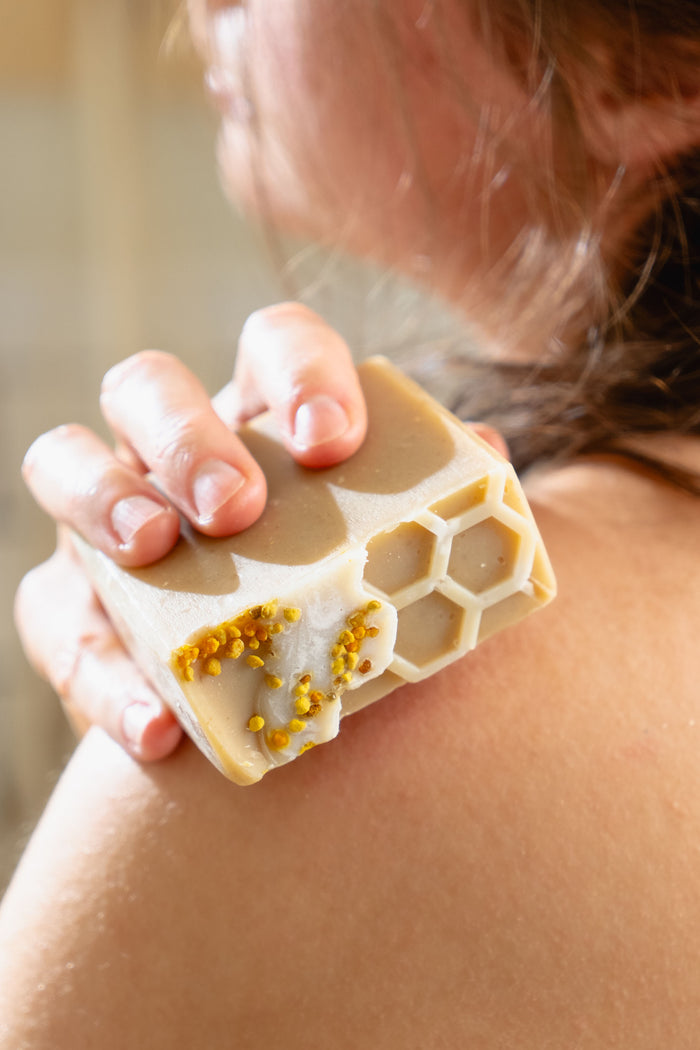 Rustic Strength - Bar Soap | 3.5 oz | Milk & Honey being used as body wash
