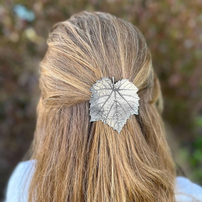 Grape Leaf Pewter Hair Barrette