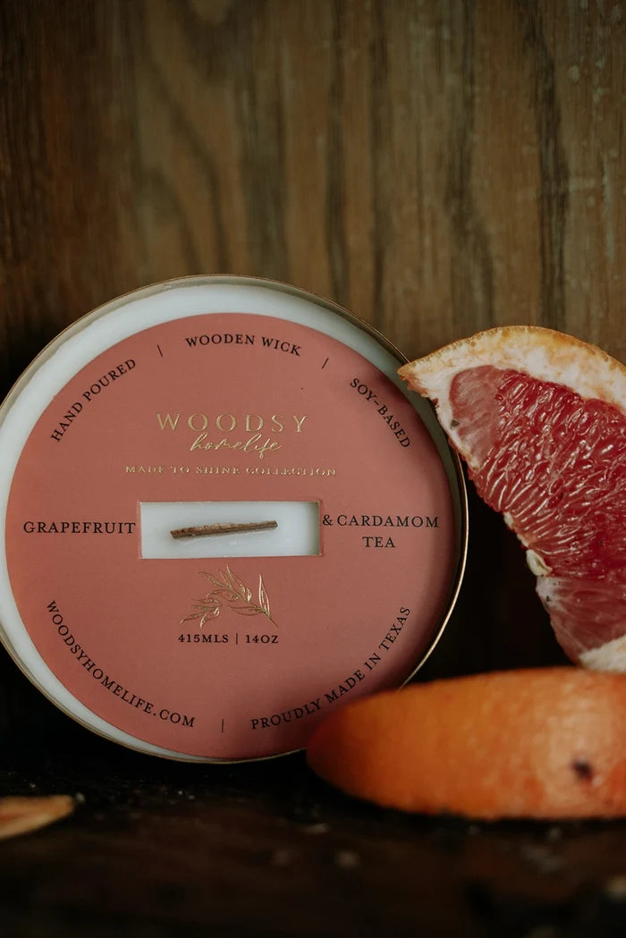 Grapefruit & Cardamom Tea Solid Brass 14oz Pure Soy Candle