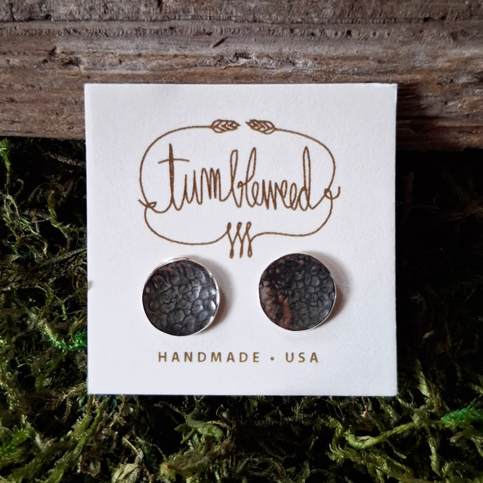 Hammered Silver Moon Stud Earrings