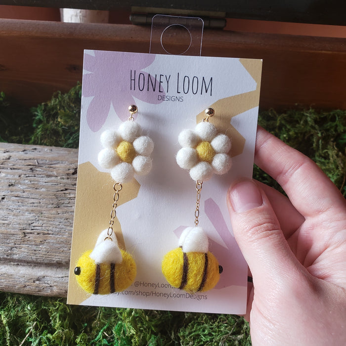 Hand Felted Chunky Bumble Bee Earrings