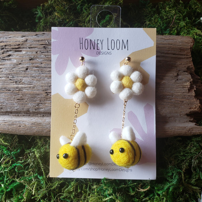 Hand Felted Chunky Bumble Bee Earrings
