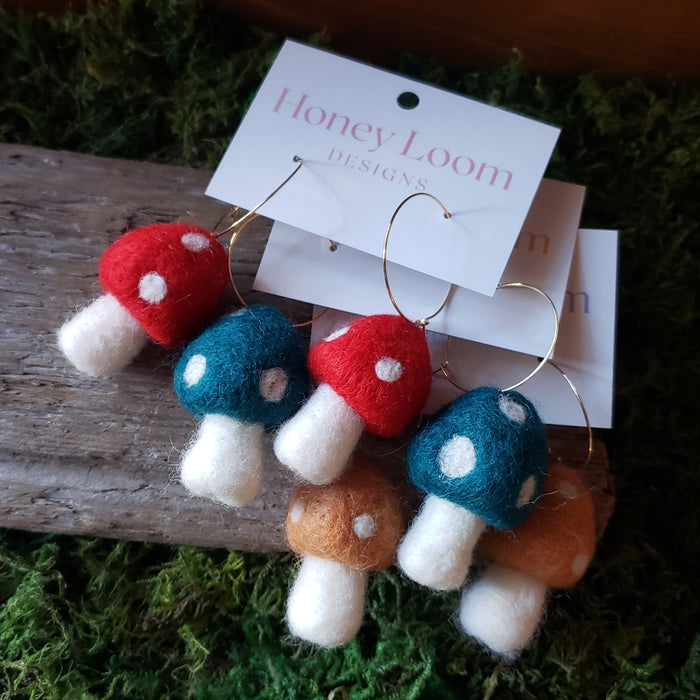 Hand Felted Chunky Mushroom Earrings