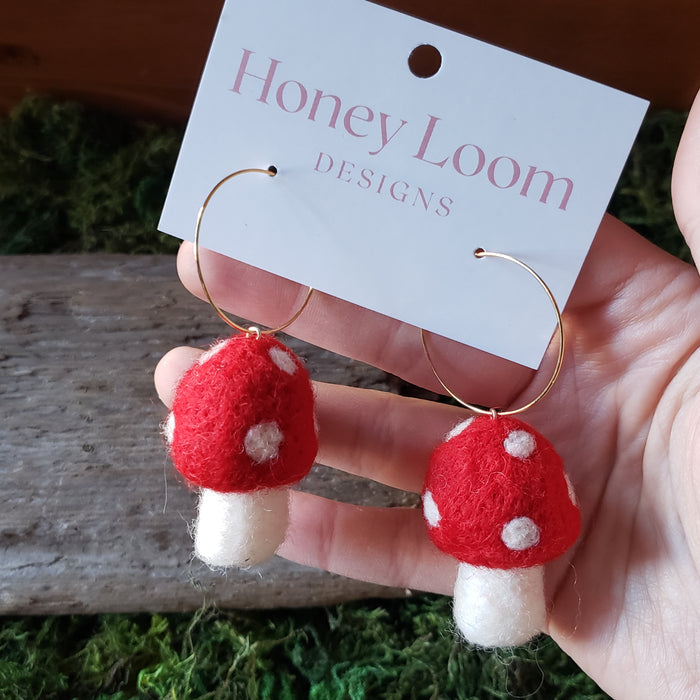 Hand Felted Chunky Mushroom Earrings