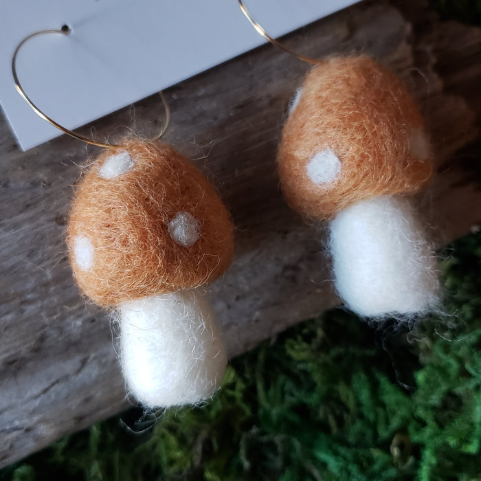 Hand Felted Chunky Mushroom Earrings